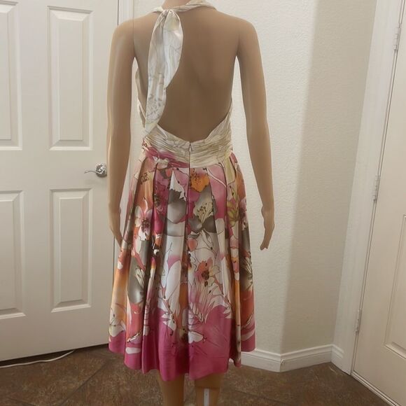 Adrianna Papel Occasions Dress Size 6 Silk Halter Backless Floral Pleated Sequin - Picture 5 of 12